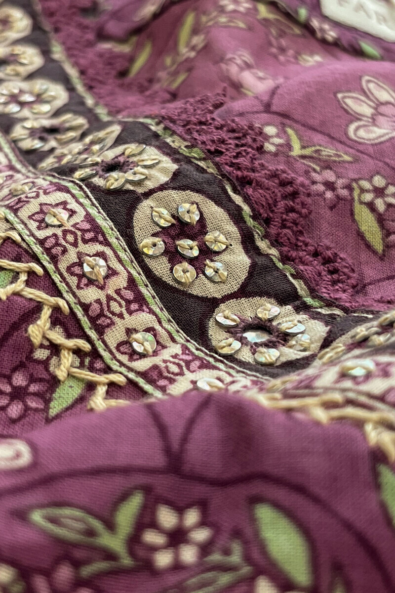 Purple Hand Printed Straight Cotton Kurta