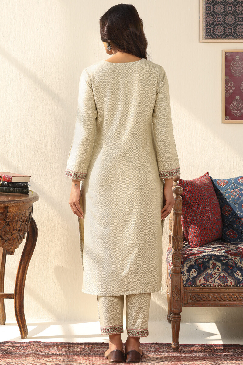 Beige Handcrafted Straight Faux Wool Kurta