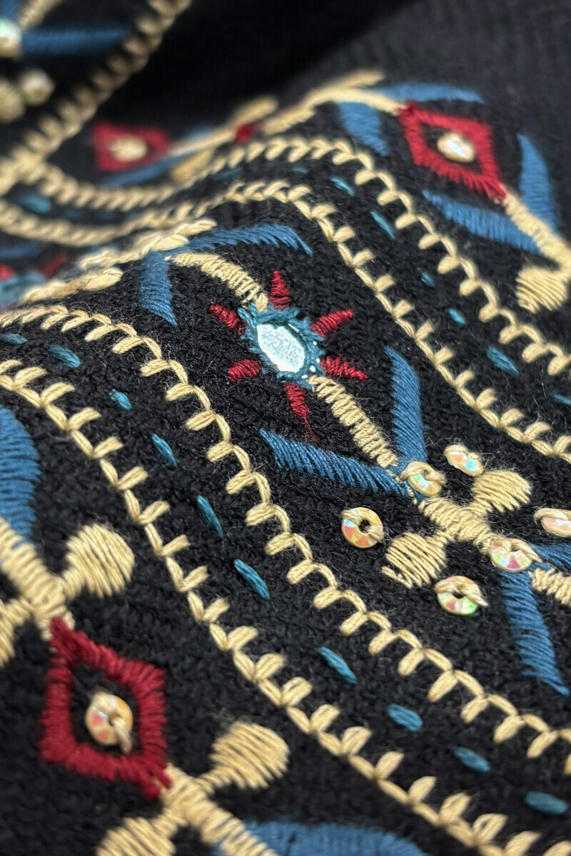 Black Handcrafted Straight Faux Wool Kurta