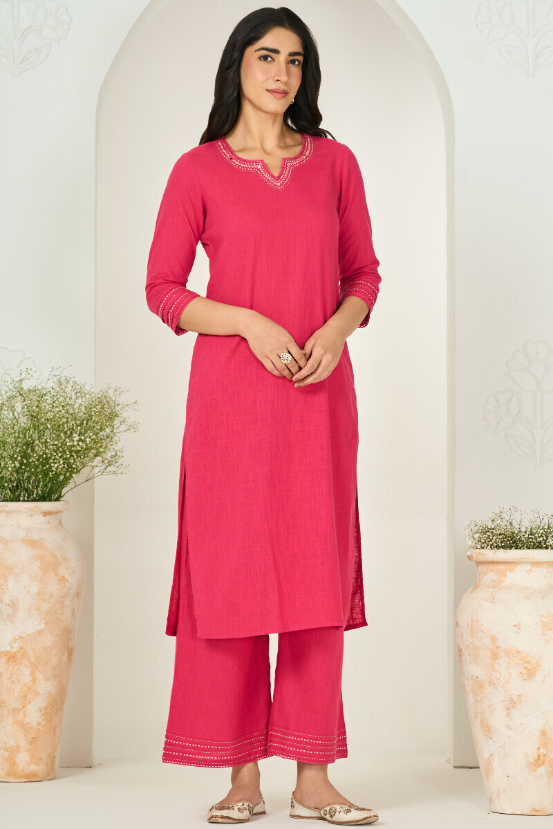 Pink Handcrafted Straight Gauze Slub Kurta