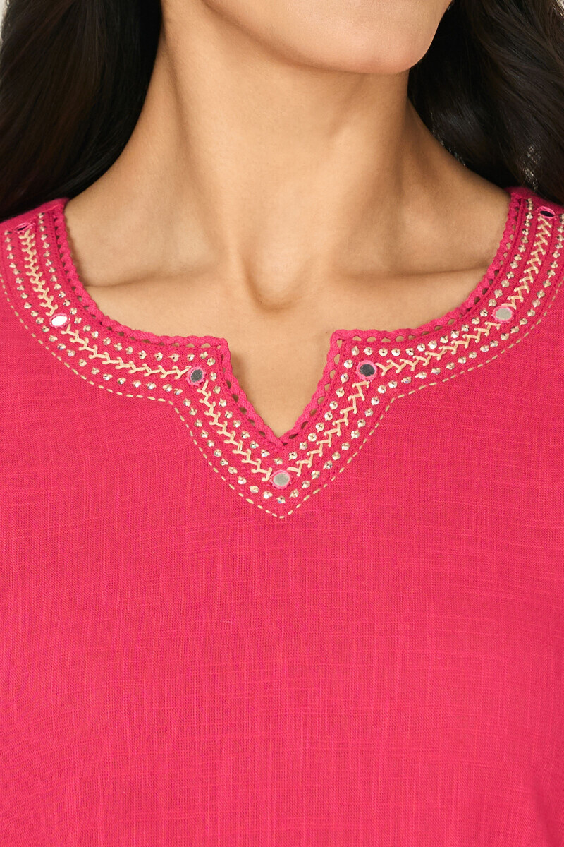 Pink Handcrafted Straight Gauze Slub Kurta