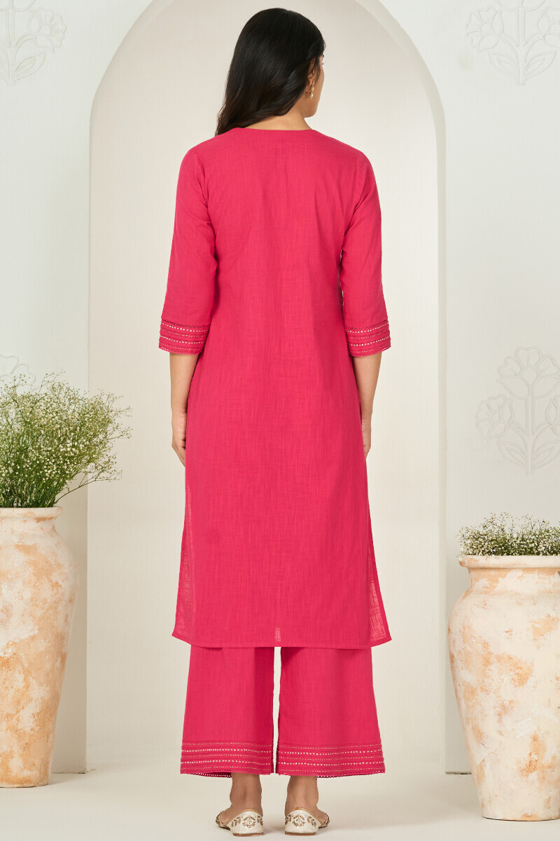 Pink Handcrafted Straight Gauze Slub Kurta