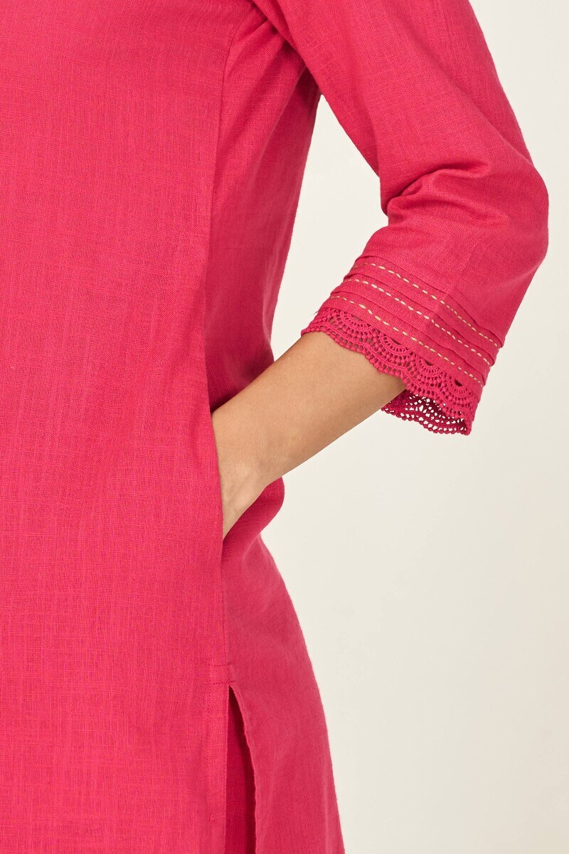 Pink Handcrafted Straight Gauze Slub Kurta