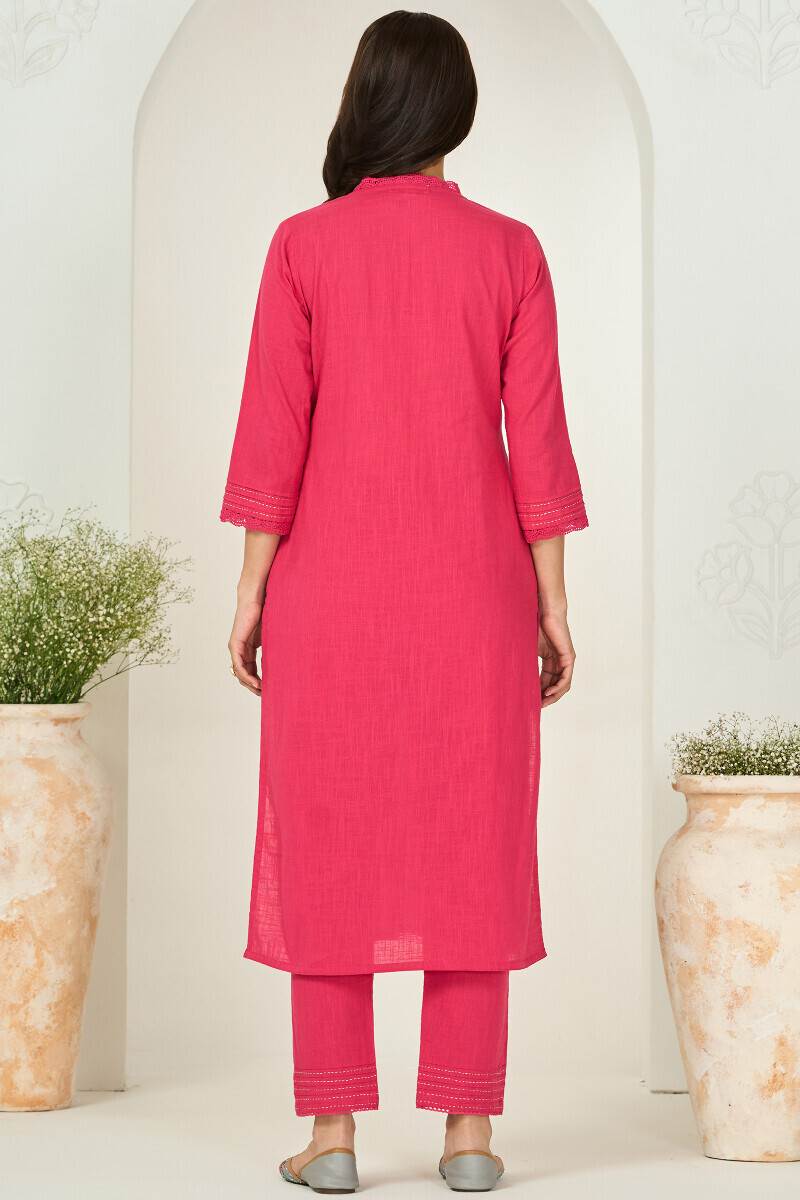 Pink Handcrafted Straight Gauze Slub Kurta