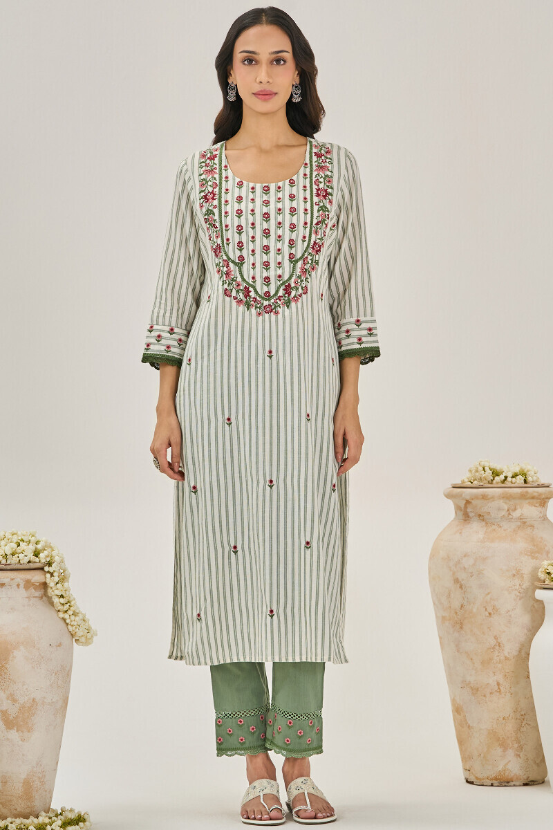 Off-White Handcrafted Straight Cotton Kurta