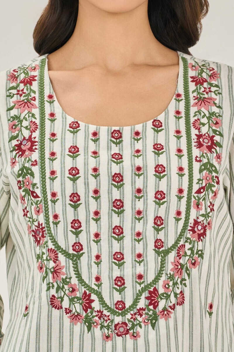 Off-White Handcrafted Straight Cotton Kurta