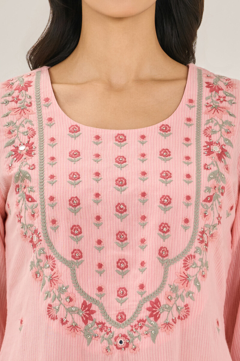 Pink Handcrafted Straight Cotton Kurta