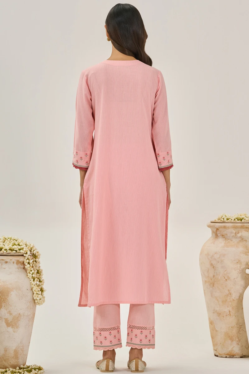 Pink Handcrafted Straight Cotton Kurta