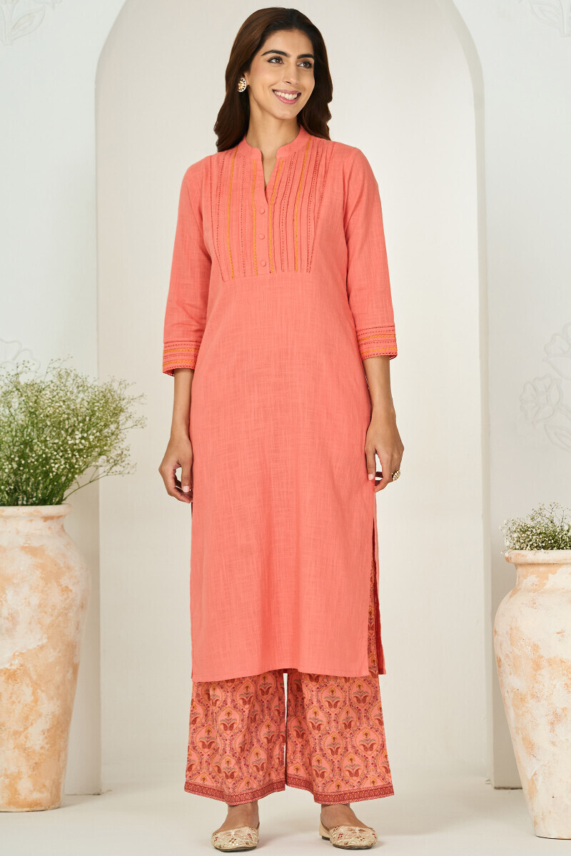 Pink Handcrafted Straight Gauze Slub Kurta