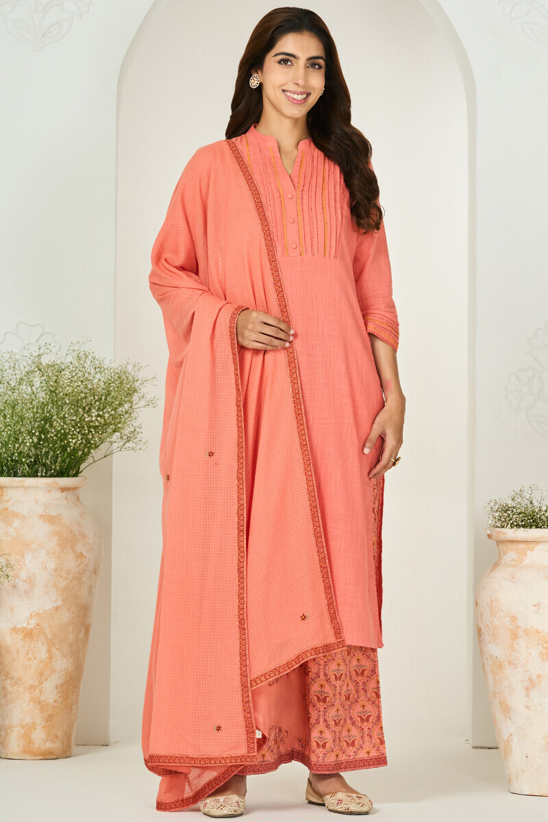 Pink Handcrafted Straight Gauze Slub Kurta