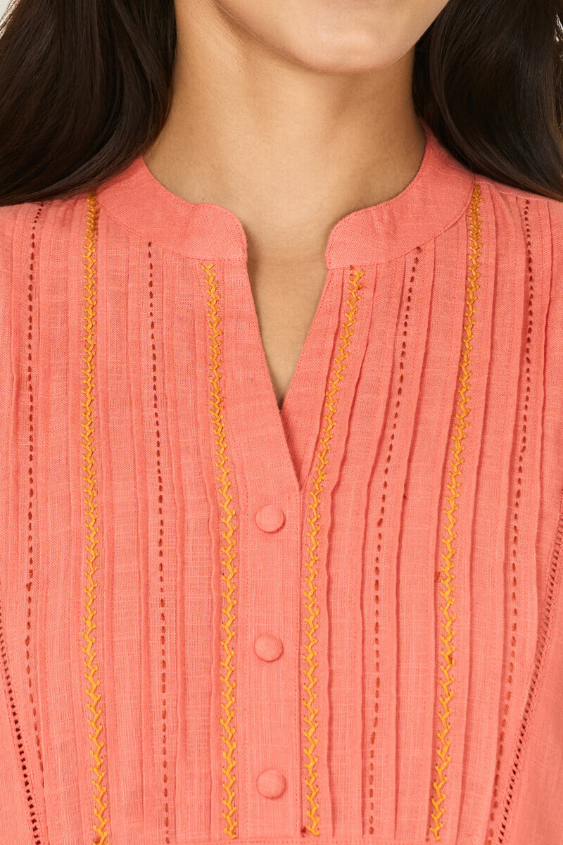 Pink Handcrafted Straight Gauze Slub Kurta