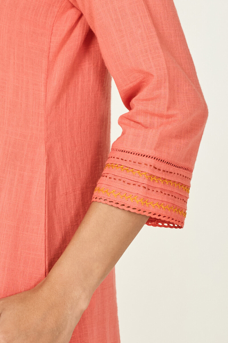 Pink Handcrafted Straight Gauze Slub Kurta