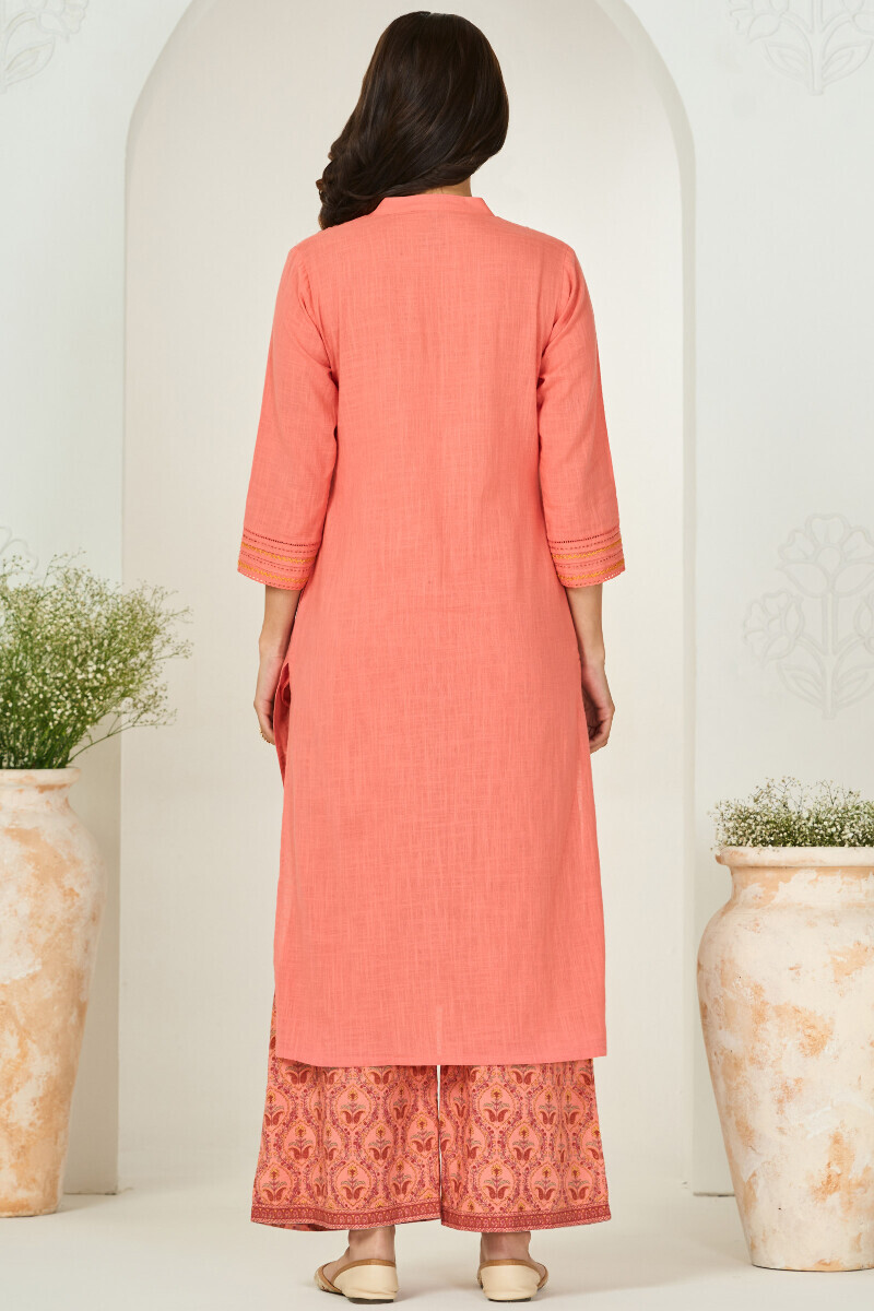 Pink Handcrafted Straight Gauze Slub Kurta