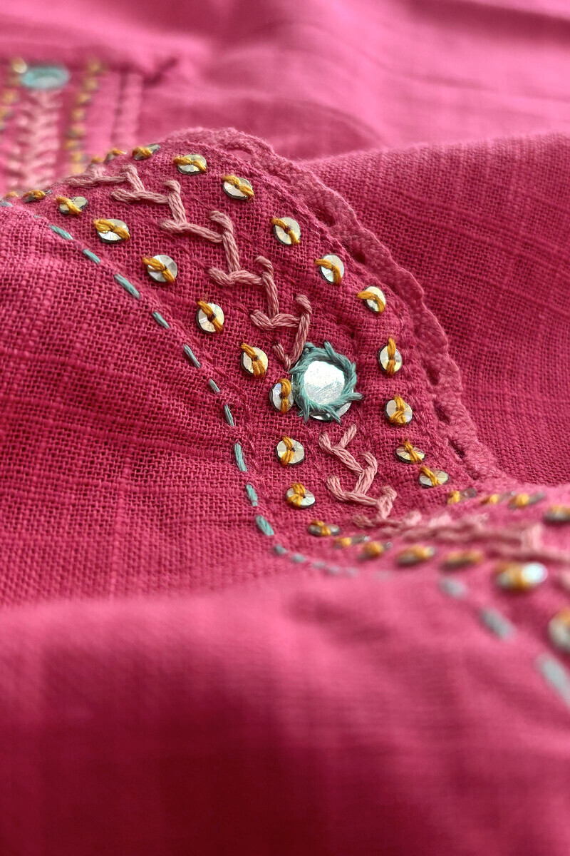 Pink Handcrafted Straight Gauze Slub Kurta