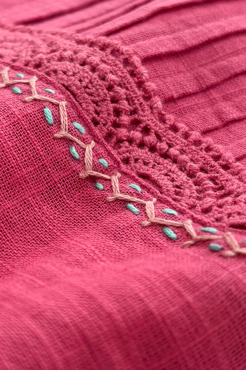 Pink Handcrafted Straight Gauze Slub Kurta