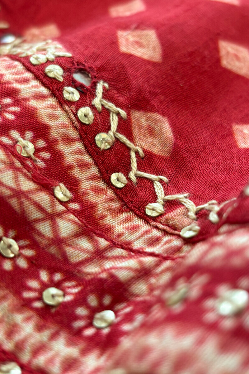 Red Printed Straight Dola Silk Kurta