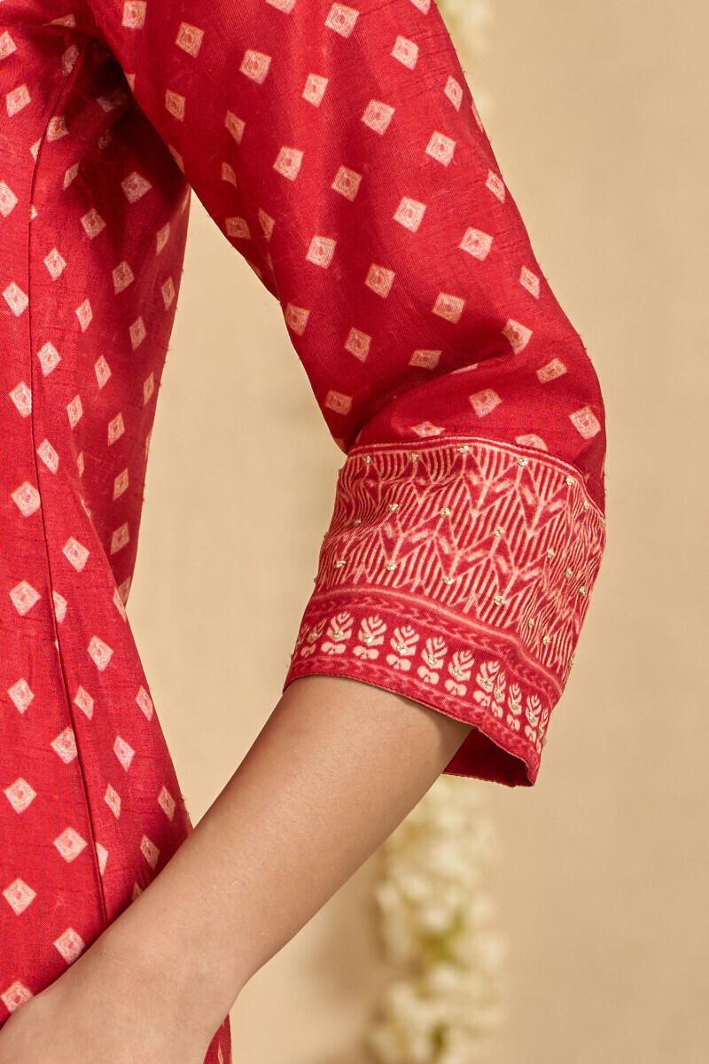 Red Printed Straight Dola Silk Kurta