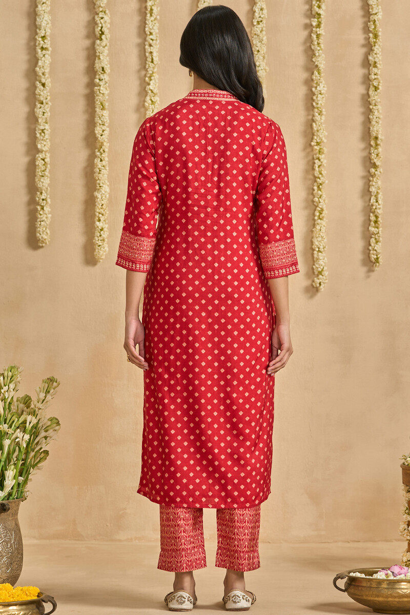 Red Printed Straight Dola Silk Kurta
