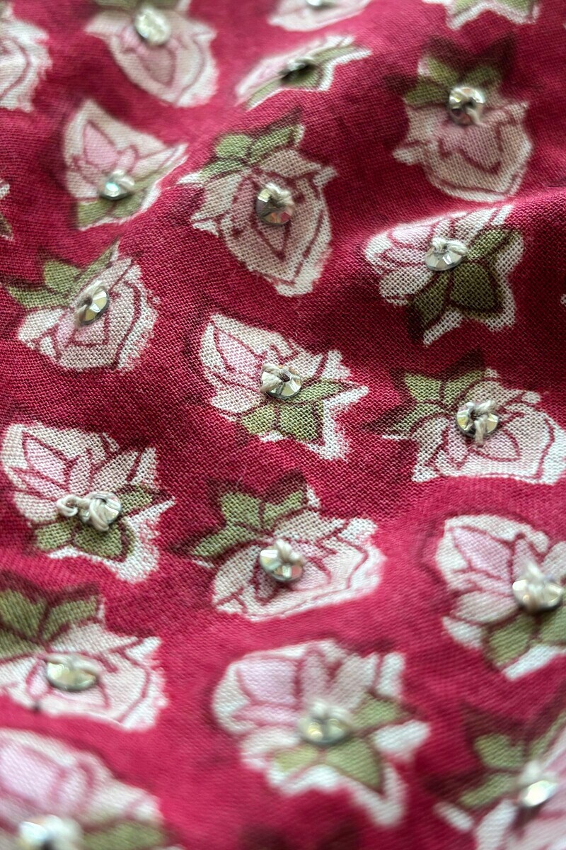 Pink Hand Block Printed A-Line Cotton Kurta