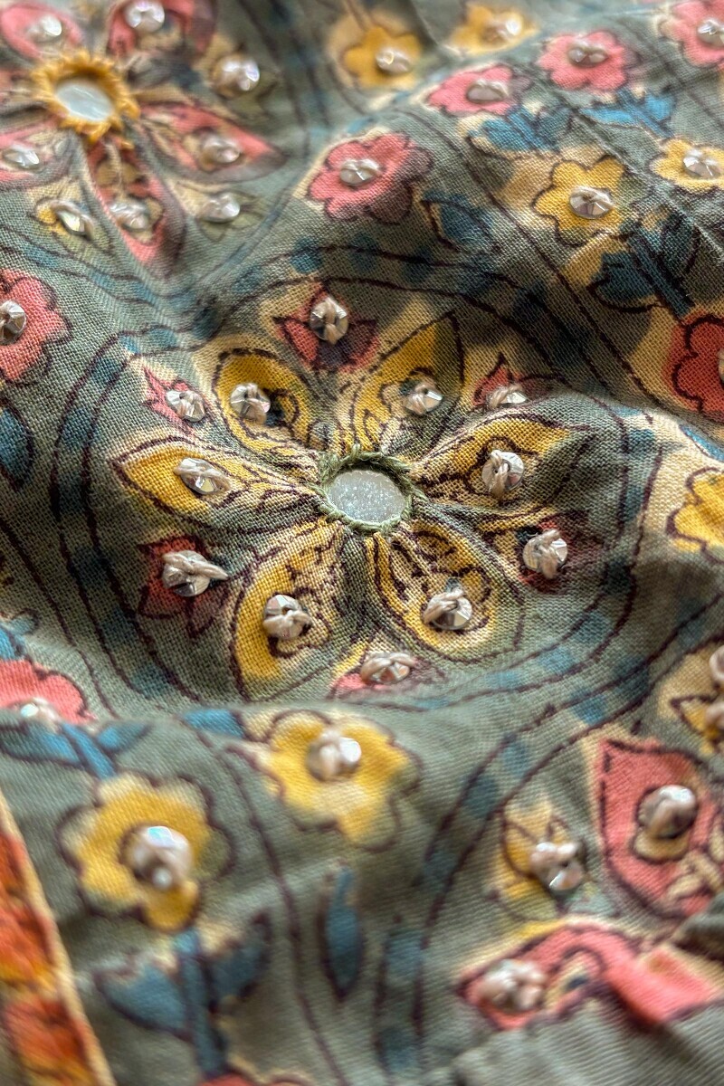 Green Hand Block Printed Straight Cotton Kurta