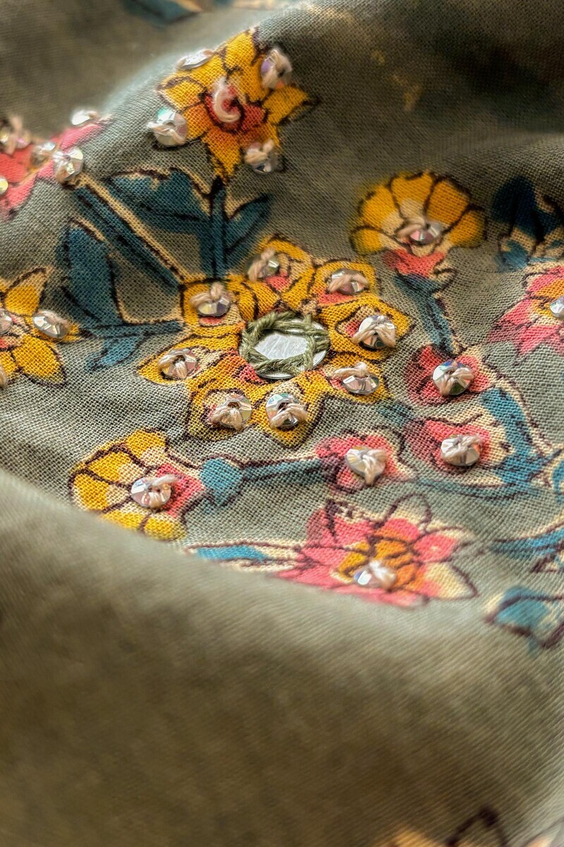 Green Hand Block Printed Straight Cotton Kurta