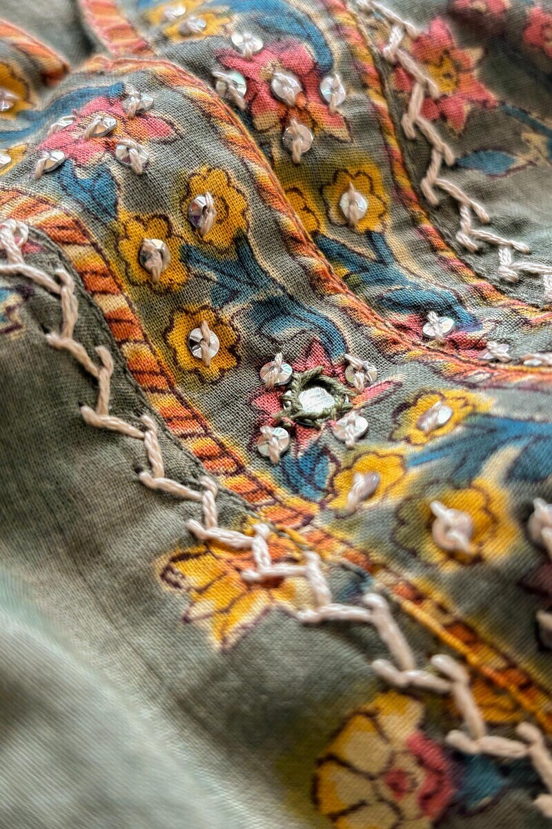 Green Hand Block Printed Cotton A-Line Kurta