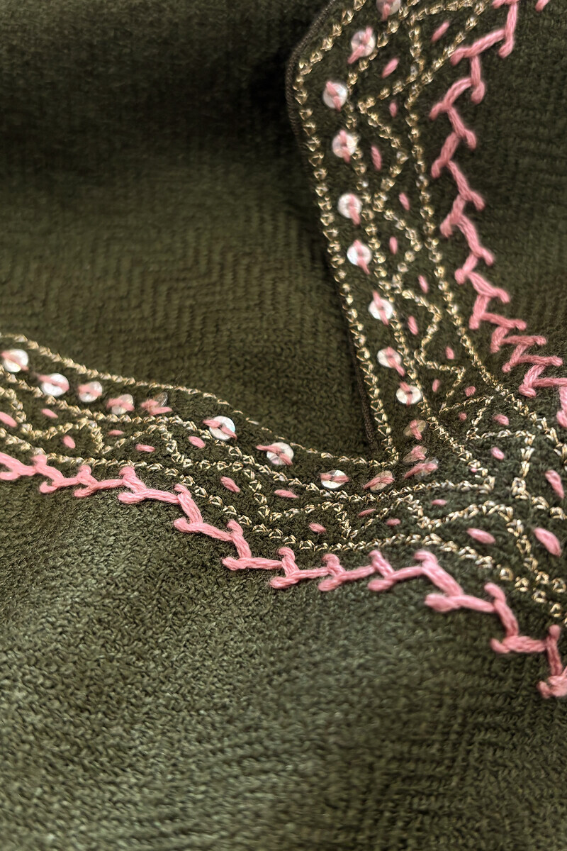 Green Handcrafted Straight Faux Wool Kurta