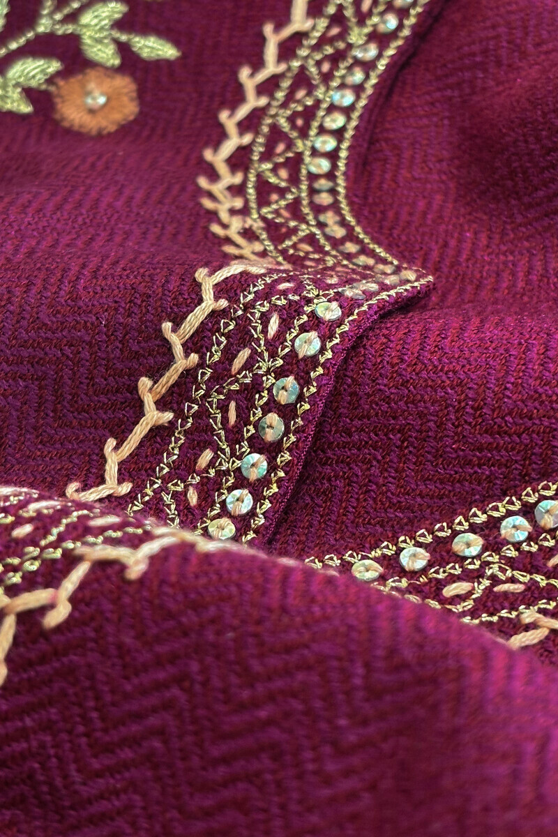 Purple Handcrafted Straight Faux Wool Kurta