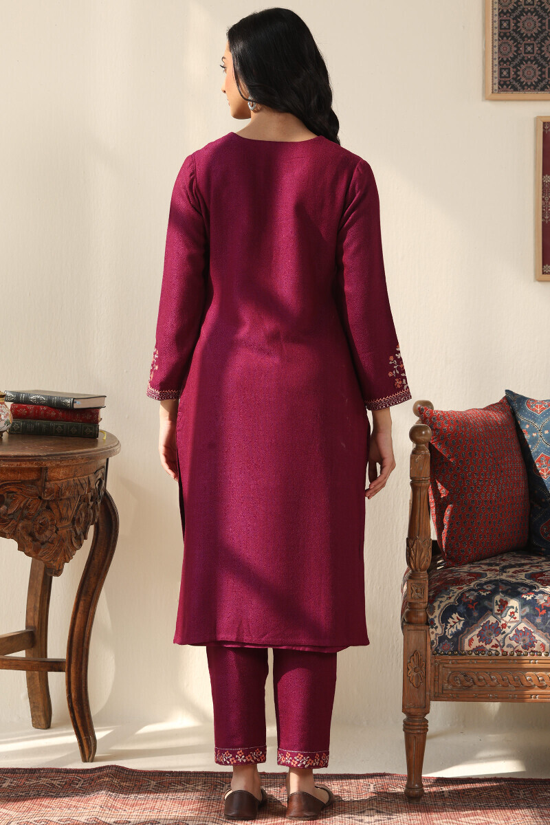 Purple Handcrafted Straight Faux Wool Kurta