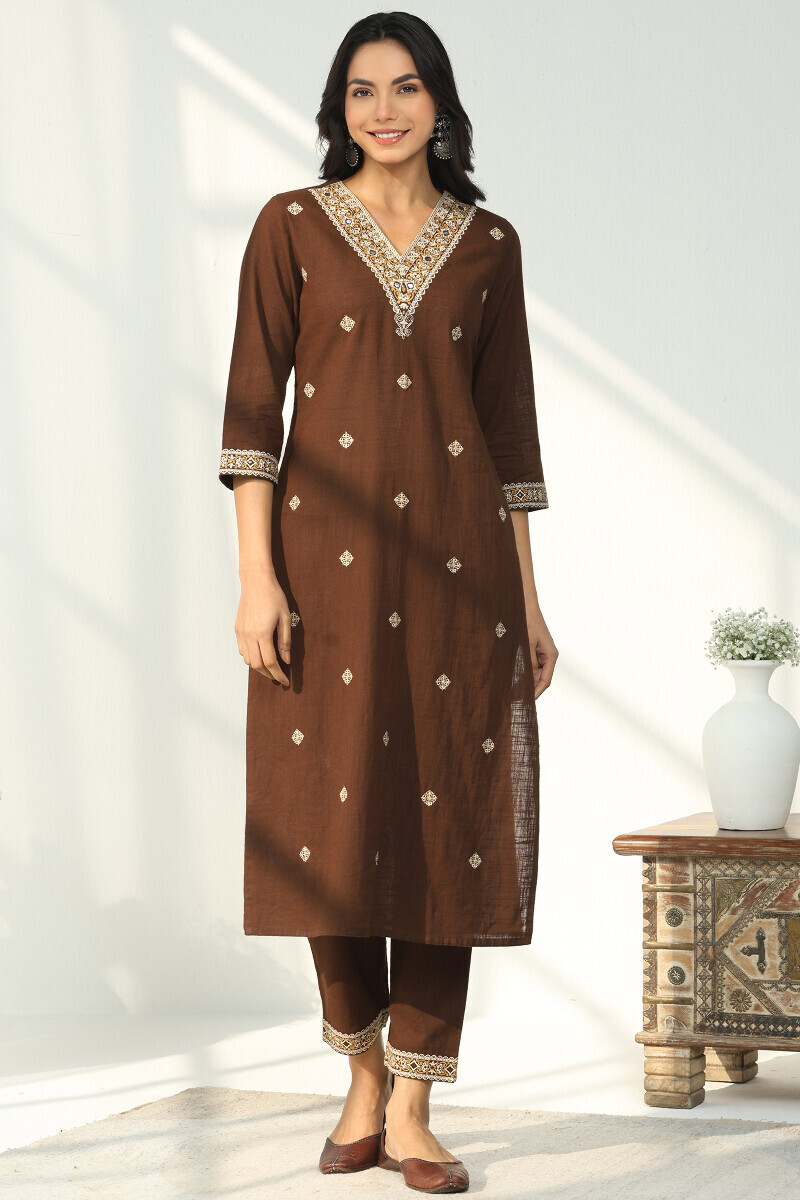 Brown Handcrafted Straight Gauze Slub Kurta