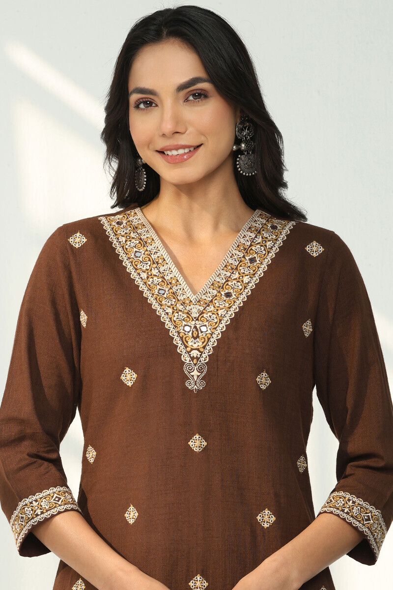 Brown Handcrafted Straight Gauze Slub Kurta