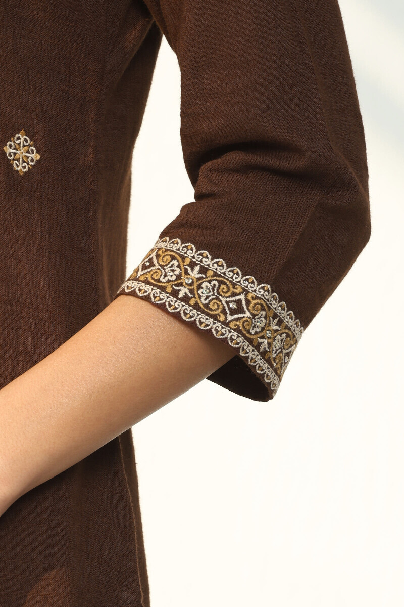 Brown Handcrafted Straight Gauze Slub Kurta