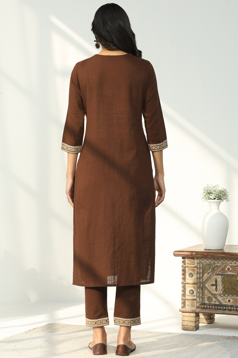 Brown Handcrafted Straight Gauze Slub Kurta