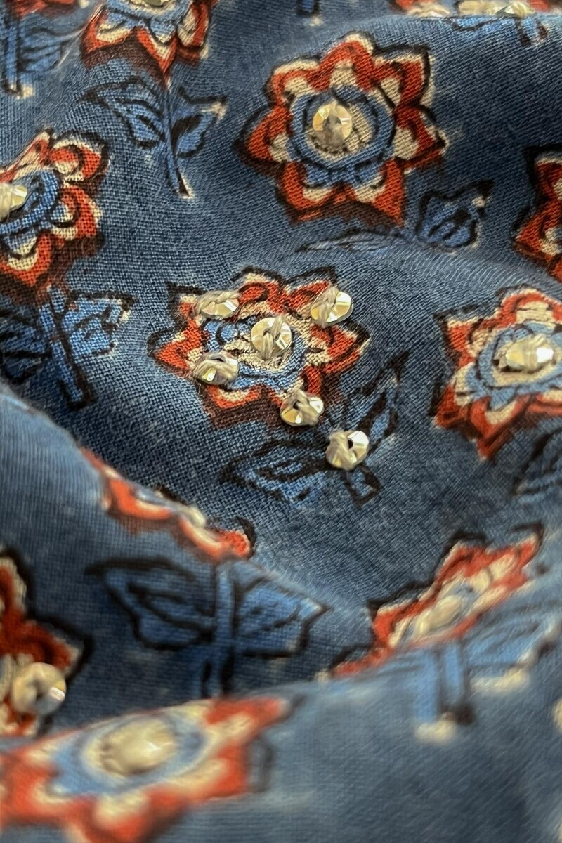 Indigo Hand Block Printed A-Line Cotton Kurta