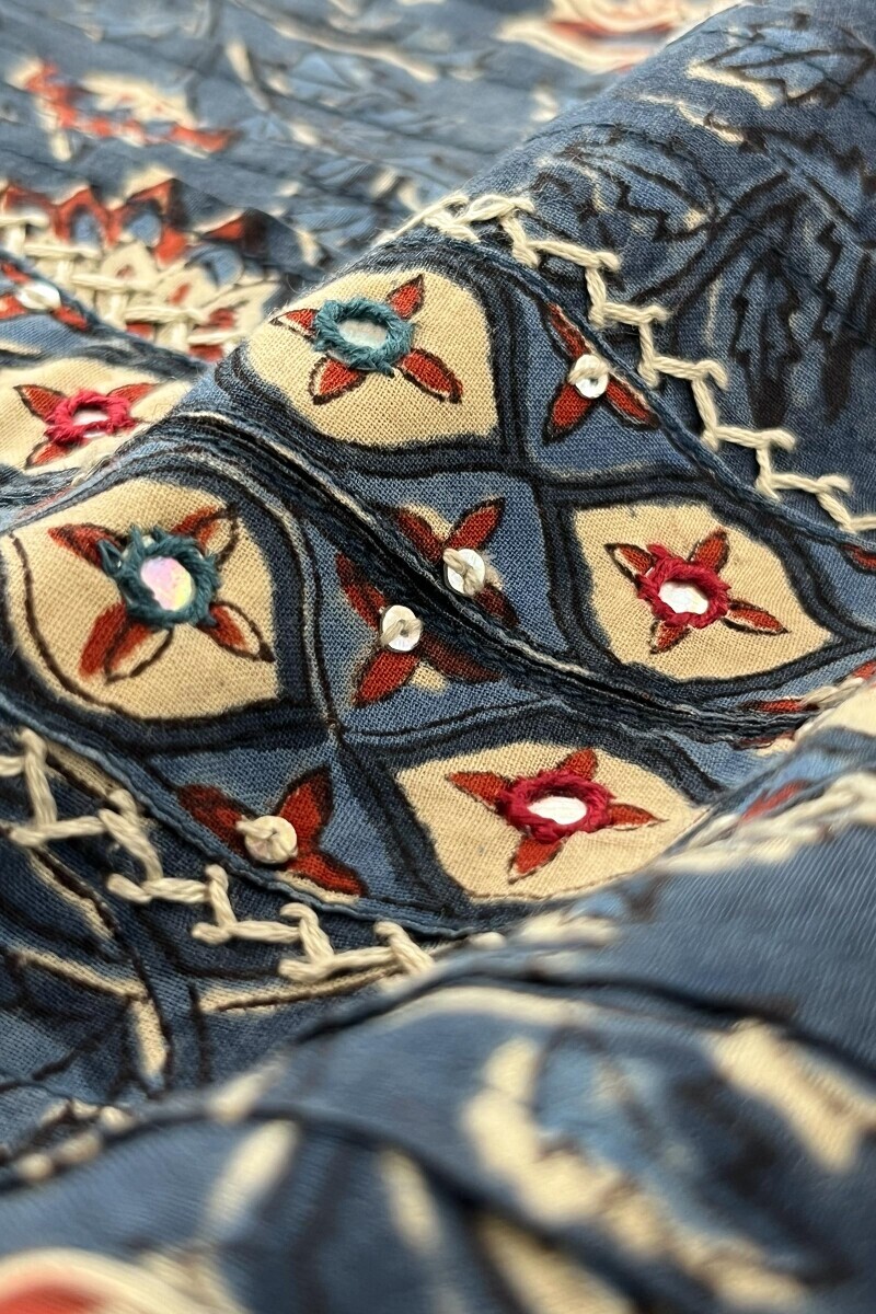 Indigo Hand Block Printed Straight Cotton Kurta