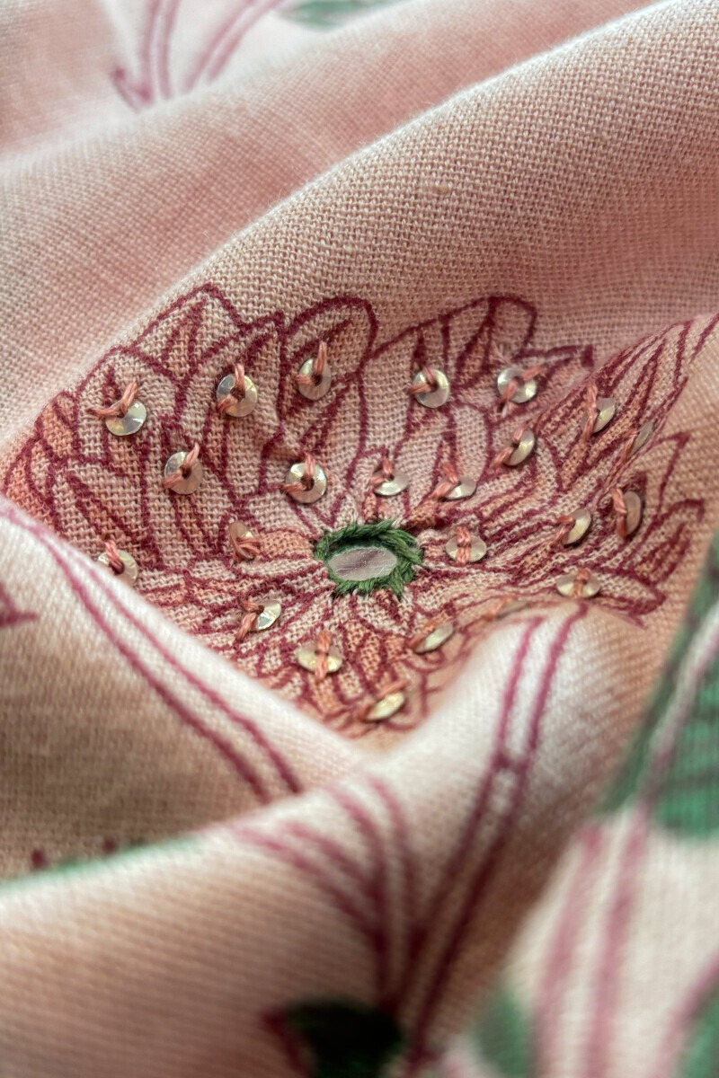 Pink Hand Block Printed Straight Cotton Flax Kurta