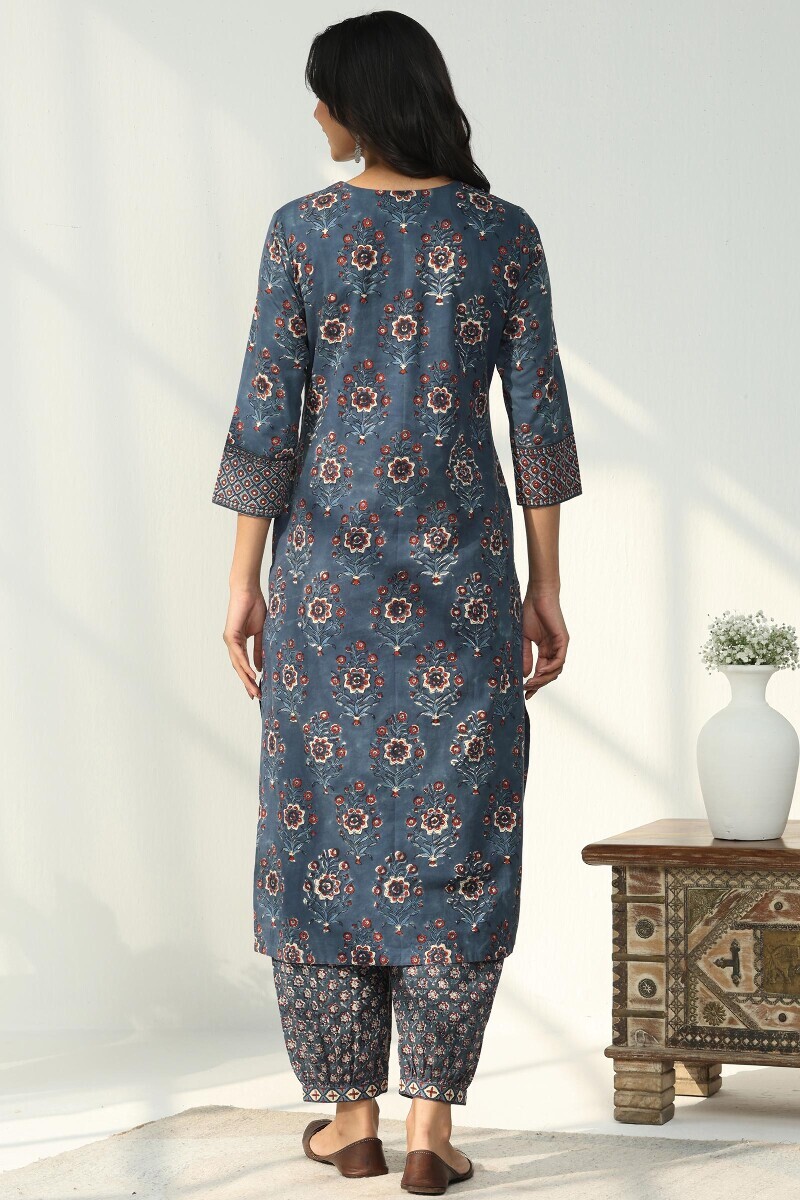 Indigo Hand Block Printed Straight Cotton Kurta