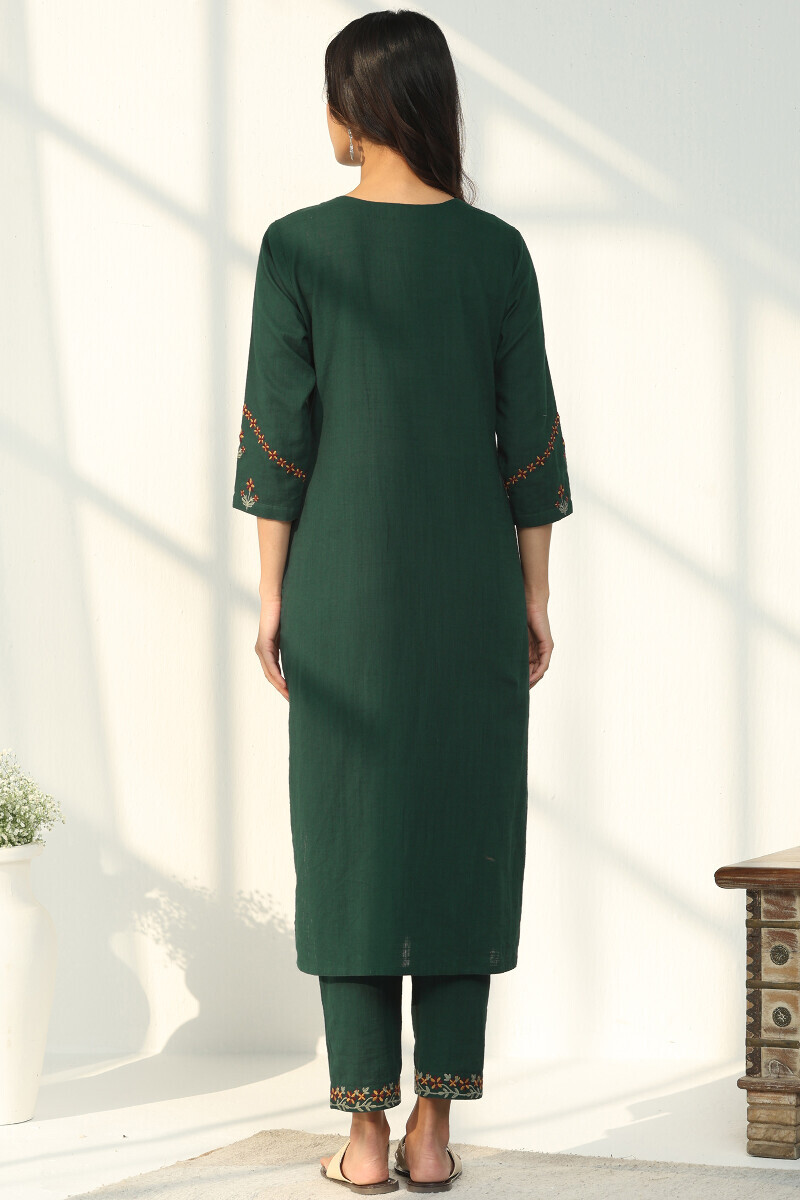 Green Handcrafted Straight Gauze Slub Kurta
