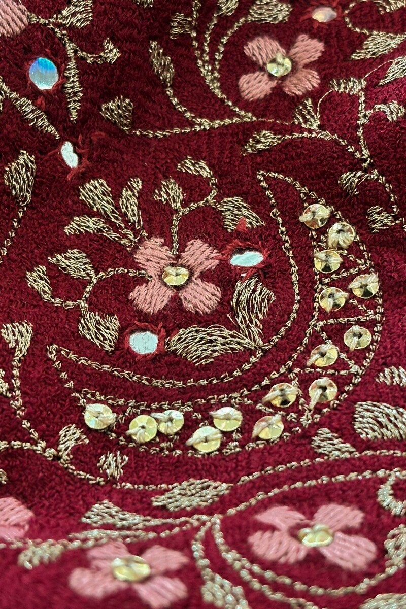 Maroon Handcrafted Straight Faux Wool Kurta