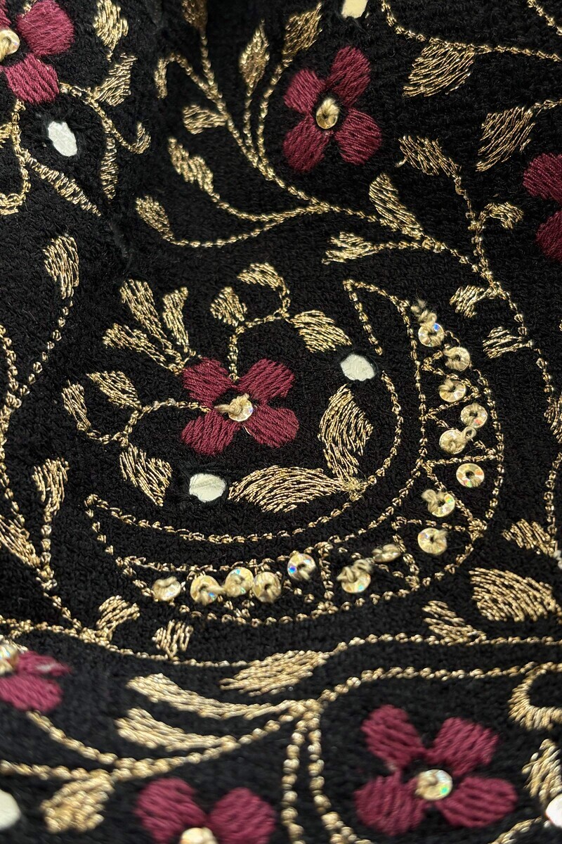 Black Handcrafted Straight Faux Wool Kurta