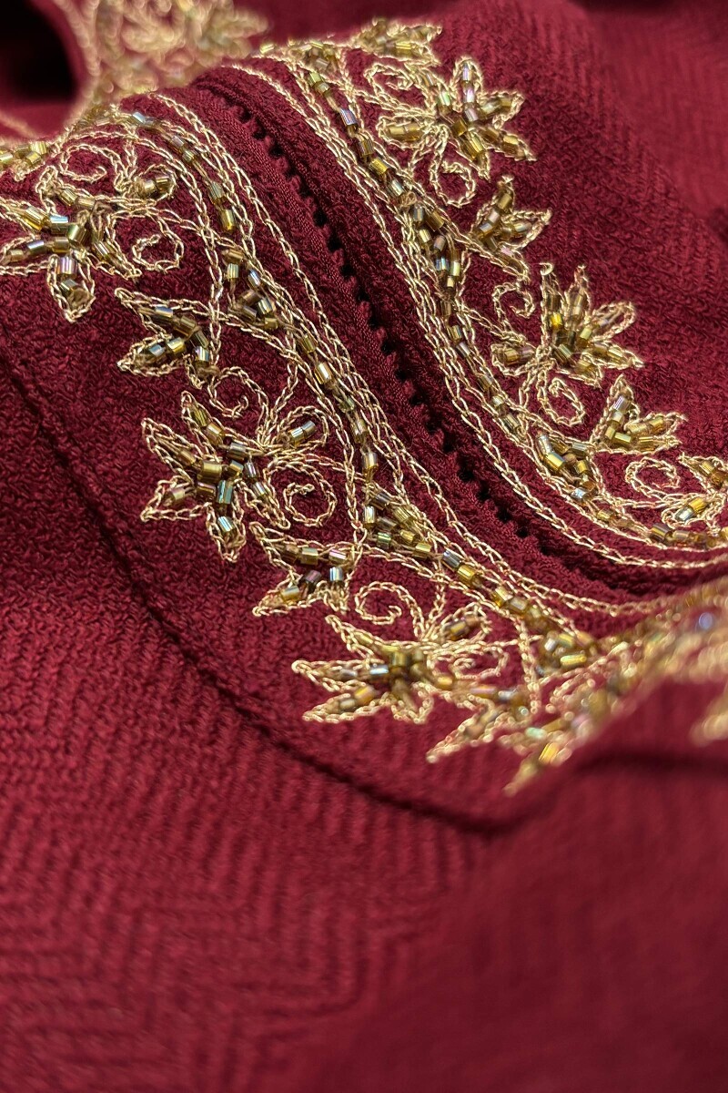 Maroon Handcrafted Straight Faux Wool Kurta