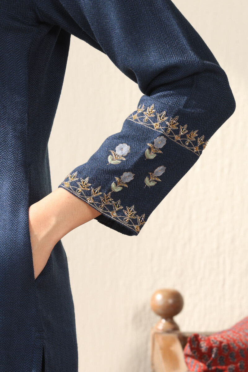 Indigo Handcrafted Straight Faux Wool Kurta