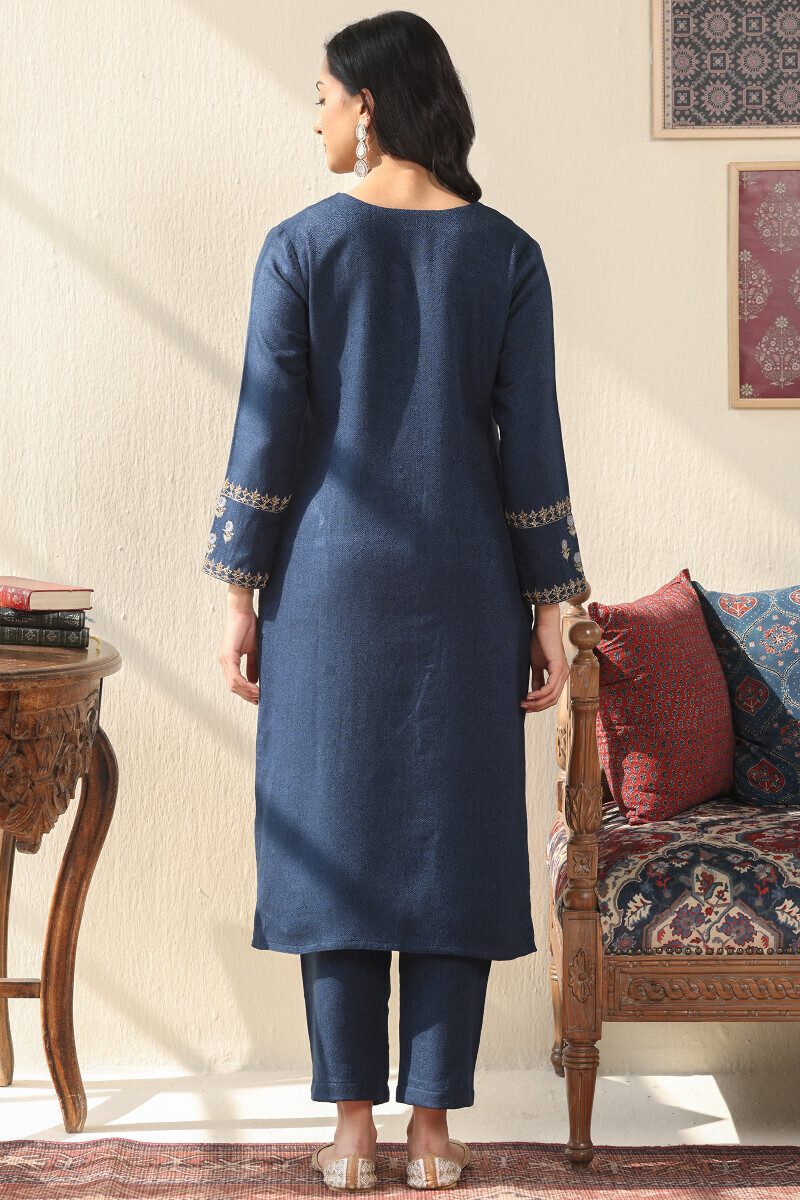 Indigo Handcrafted Straight Faux Wool Kurta