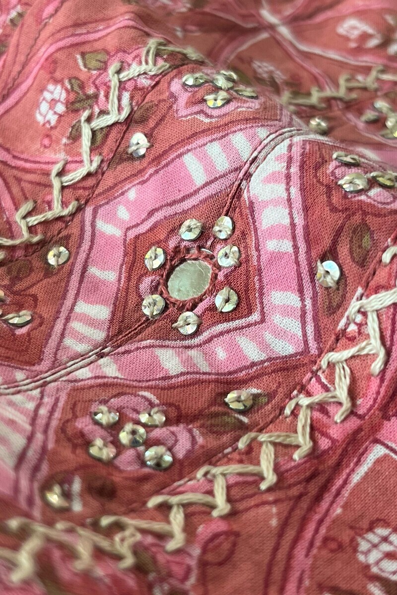 Pink Hand Block Printed Straight Cotton Kurta