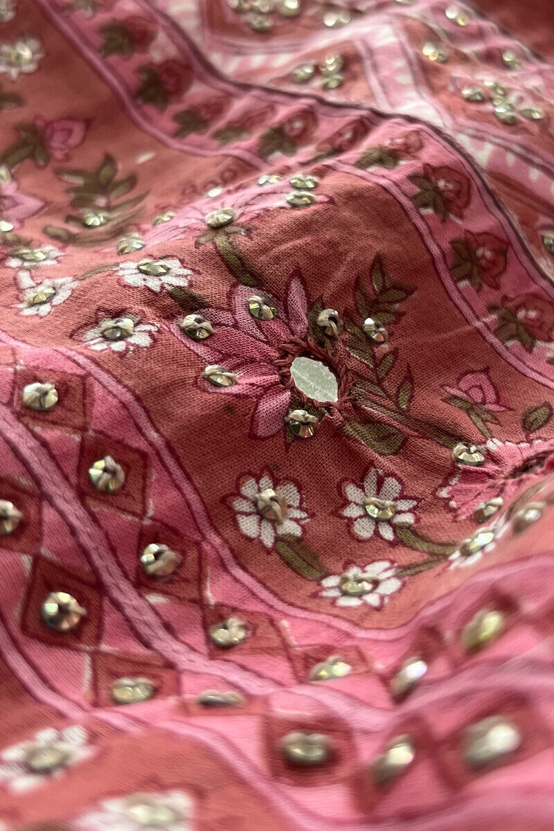 Pink Hand Block Printed Straight Cotton Kurta