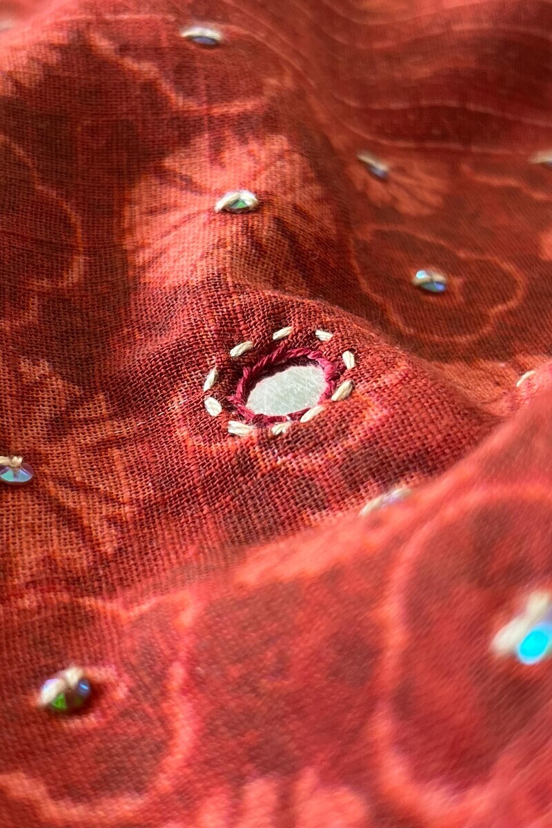 Red Printed A-Line Cotton Slub Kurta