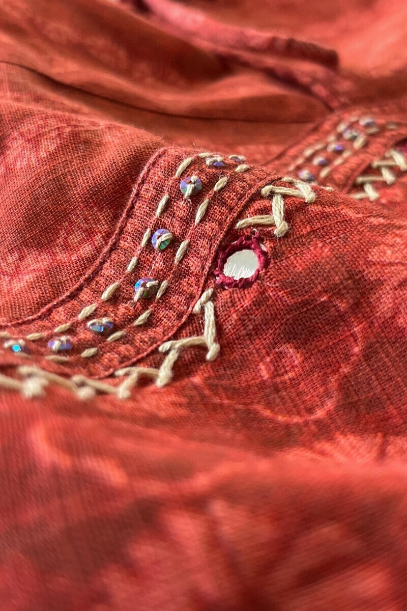 Red Printed Cotton Slub Angrakha Kurta