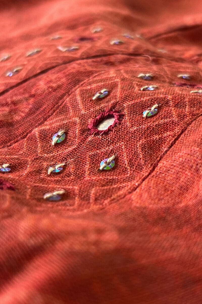 Red Printed A-Line Cotton Slub Kurta