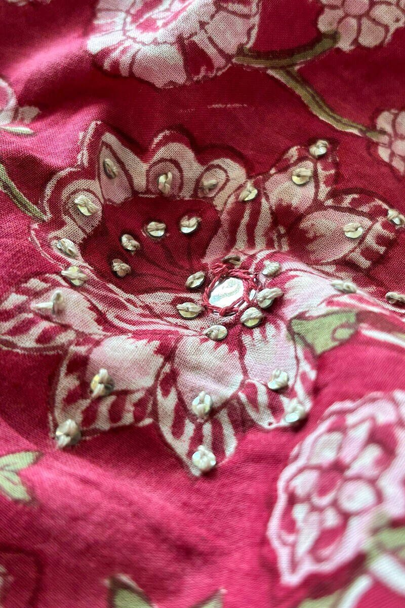 Pink Hand Block Printed A-Line Cotton Kurta