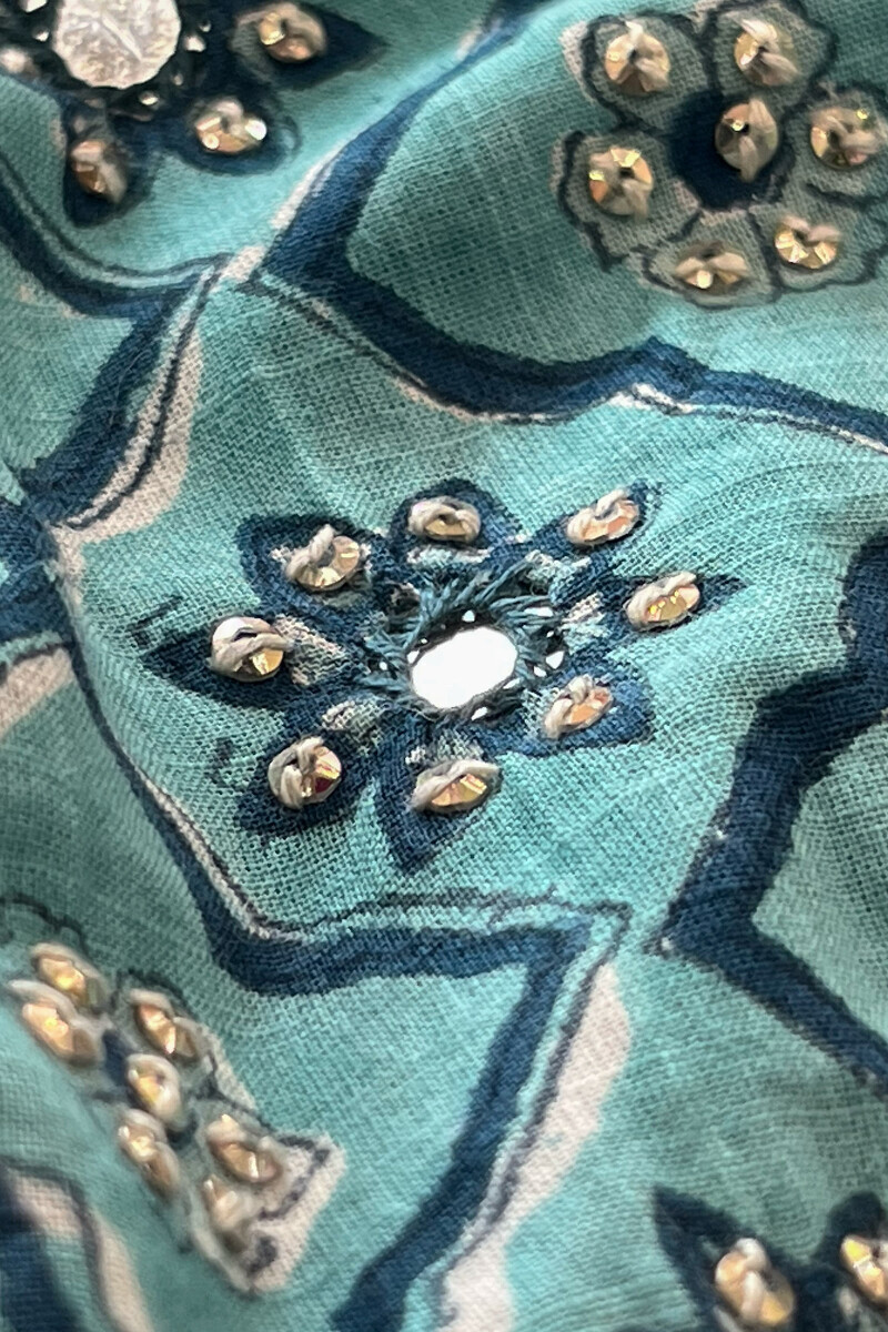 Blue Hand Block Printed Straight Cotton Slub Kurta